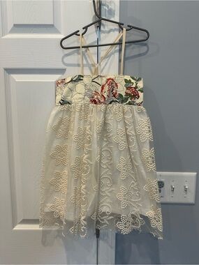 Girls Cream Floral Bodice Tulle Overlay Party Dress